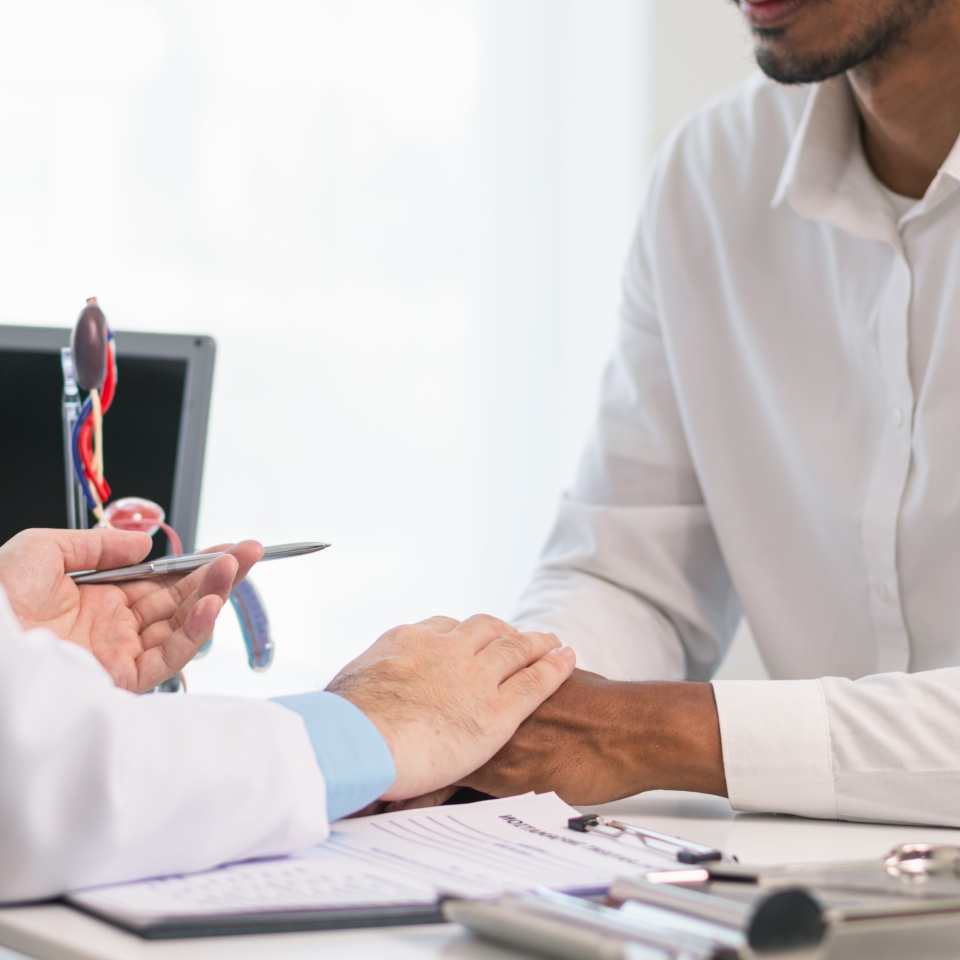 young man meets with doctor for checkup His sexual performance was impaired and doctors examined his symptoms and discovered that he had suspected tumor growing inside his penis Prostate cancer